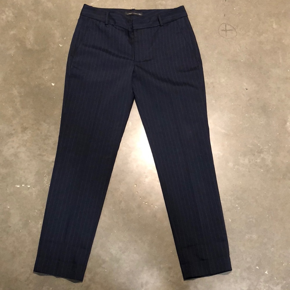 ZARA Dark Navy Pinstripe Trousers - Size S